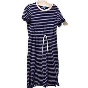 Draper James Short Sleeve Cotton Knit Dress Blue Striped Womens Xsmall Adj Waist